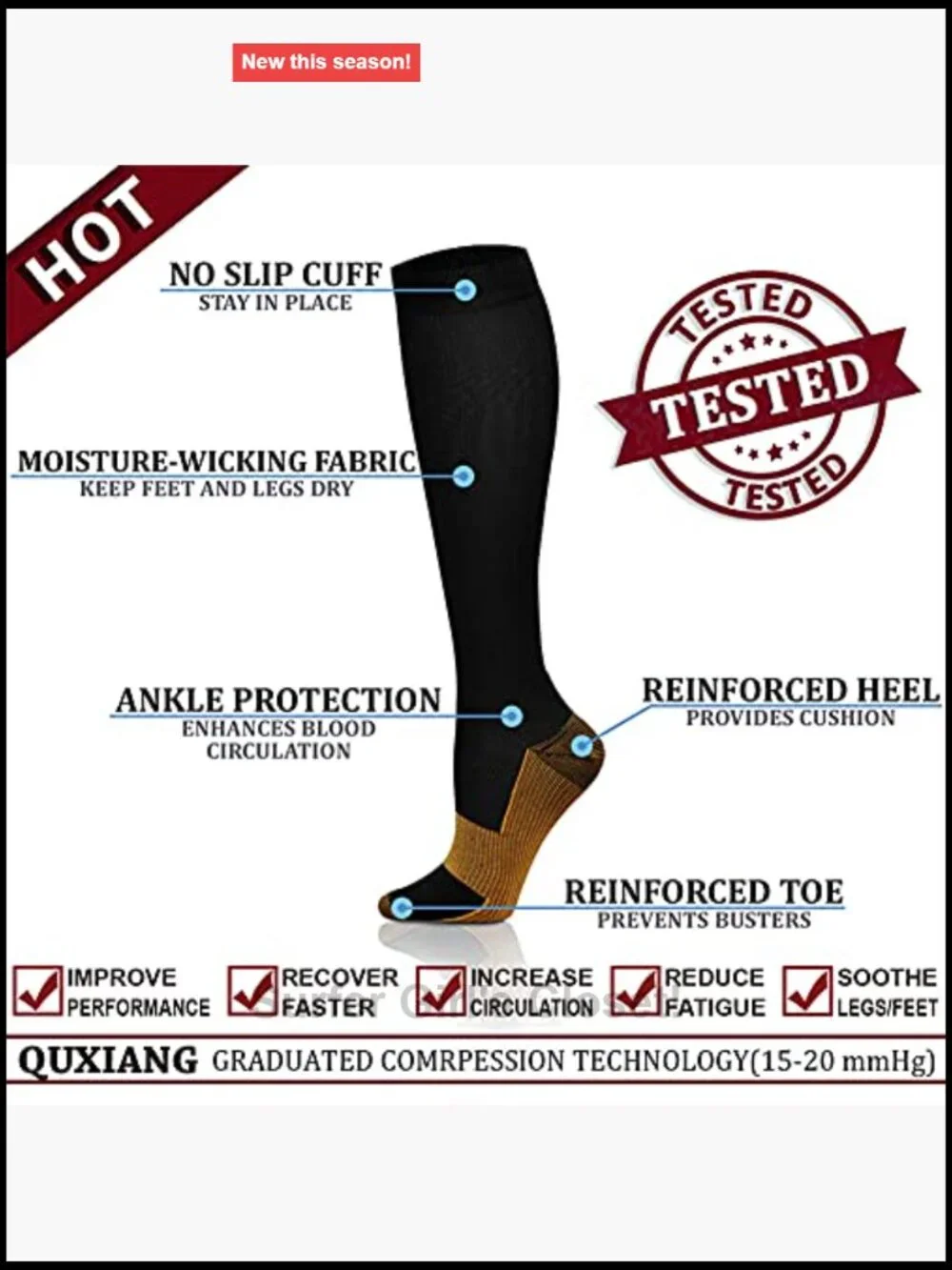 Copper Compression Socks for Running Cycling Athletic Unisex